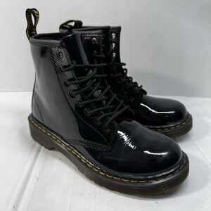 Dr Doc Martens Junior 1460 Patent Leather Lace Up Boot Youth Size 1 Gloss Black